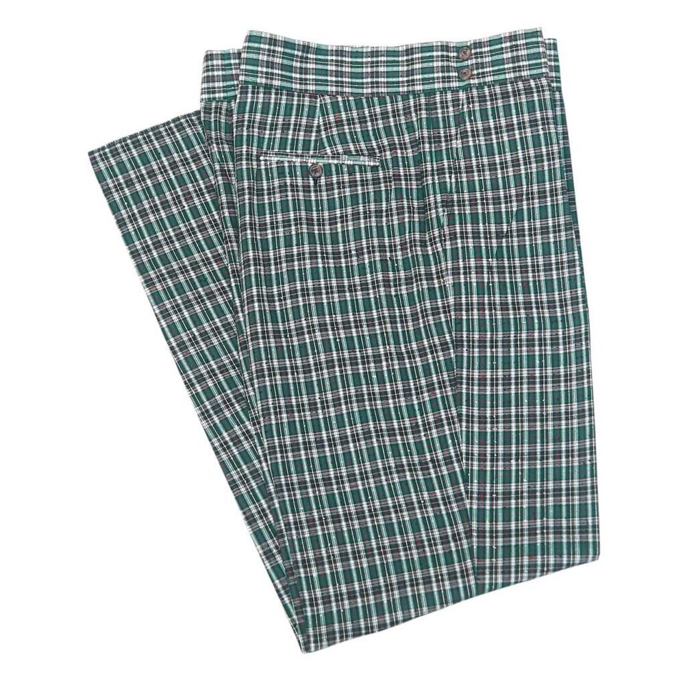 Mens Gurkha Pants 38 Green Red Plaid Cotton Straight Fit Flat Front Trousers